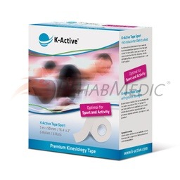 [KT67006WH] K-ACTIVE SPORT Banda Kinesiologica 5m Cutie cu 6 role (alb)